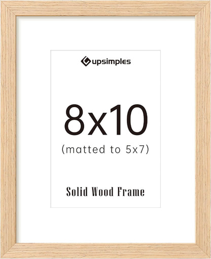 upsimples 8x10 Picture Frame, Natural Solid Wooden Picture Frames, Display 5x7 with Mat or 8 x 10