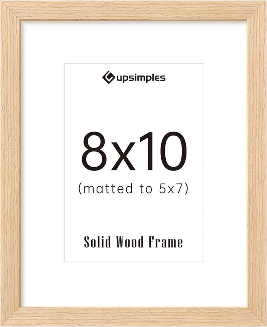 upsimples 8x10 Picture Frame, Natural Solid Wooden Picture Frames, Display 5x7 with Mat or 8 x 10