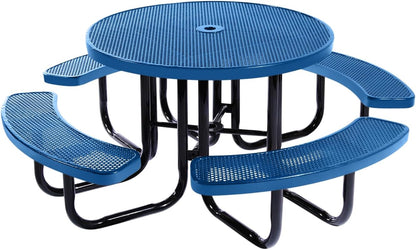 Coated Outdoor Furniture Heavy-Duty Portable Outdoor Picnic Table with Umbrella Hole, Punched Steel