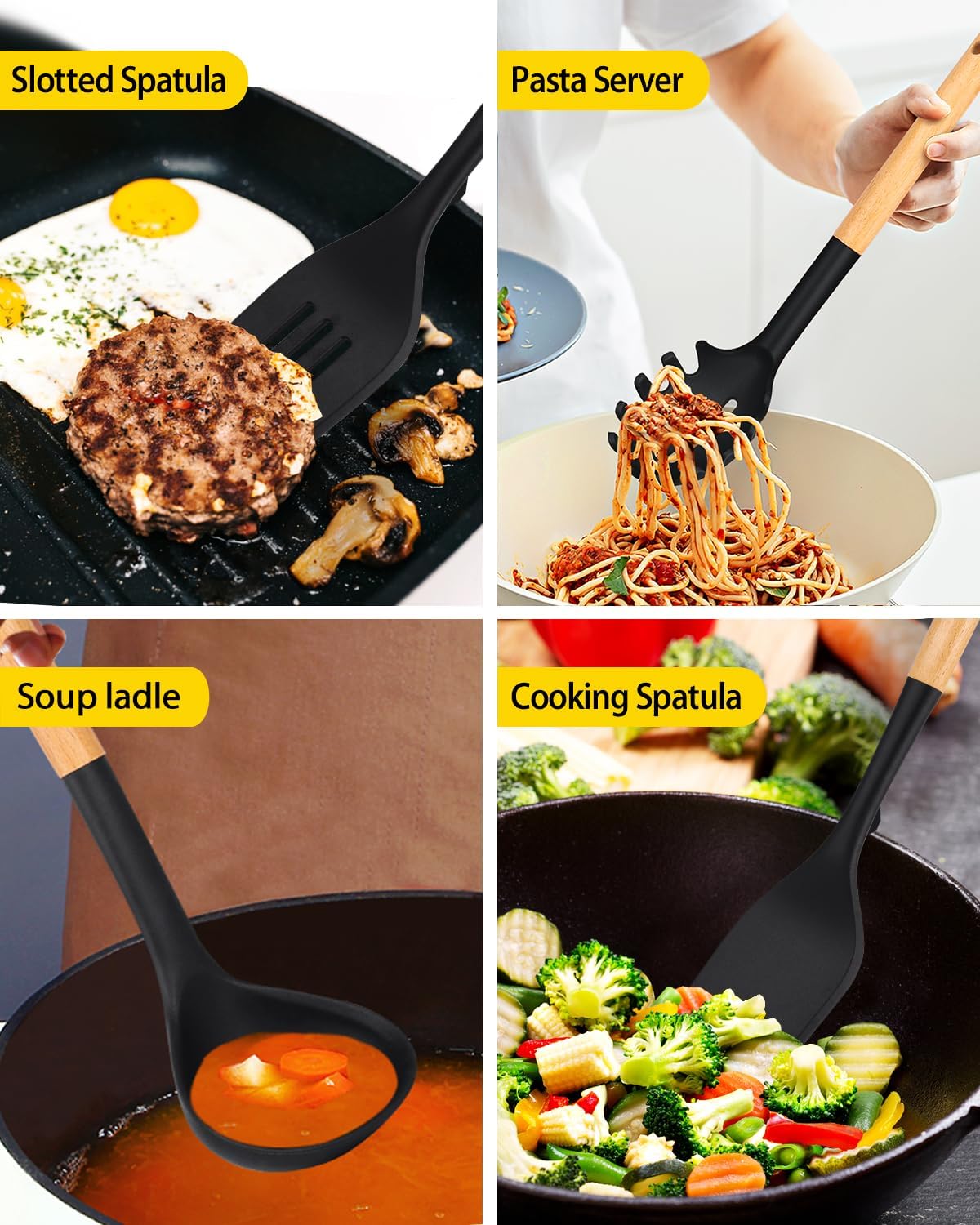 Silicone Kitchen Utensil Set for Non Stick Cookware, 7 Pcs Heat Resistant Cooking Utensils with