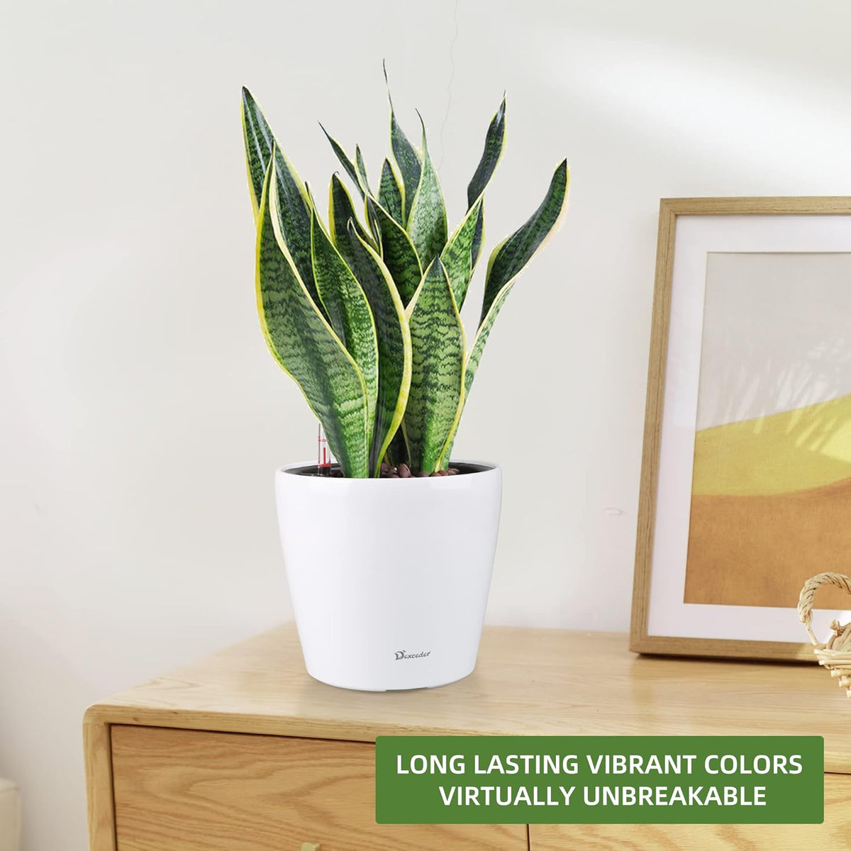 Dexceder 9x8 Inches High Gloss Self Watering Planter Indoor Outdoor, Inner Pot Design, Thickened