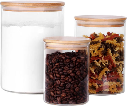 Glass Flour and Sugar Containers, Set of 3 Large Glass Flour Canister with Airtight Lids, Pantry