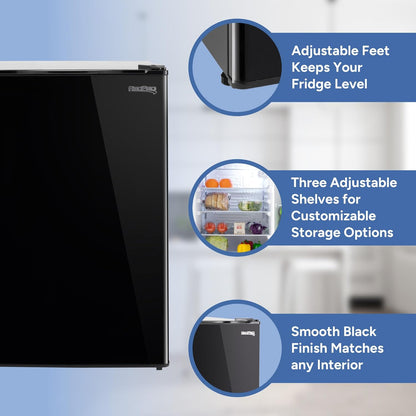 RecPro 3.3 Cu Ft 12V RV Refrigerator | Black Fridge with Adjustable Shelves, 18-Can Door Storage