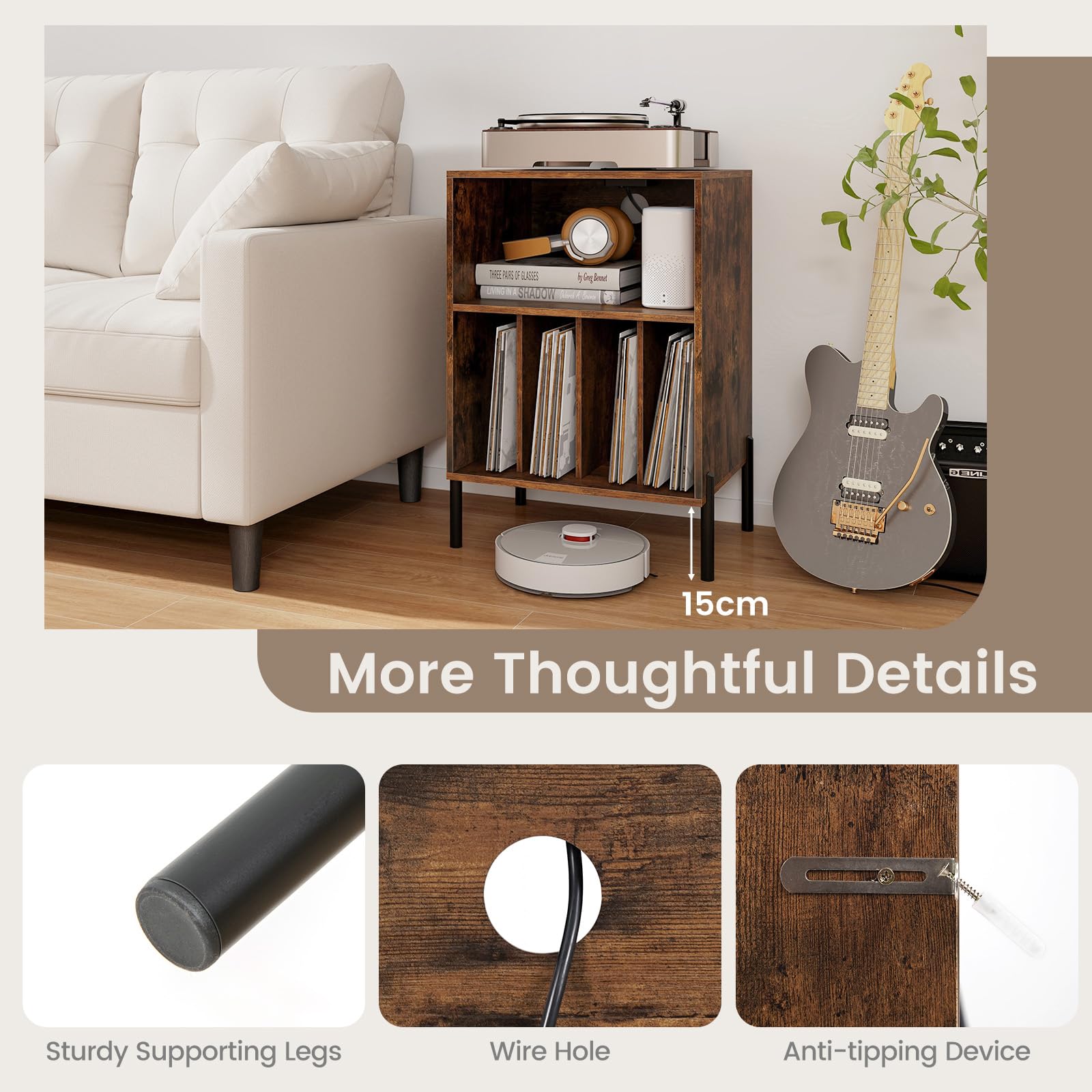Giantex Record Player Stand with Charging Station, Turntable Stand with Storage Cabinet, Record