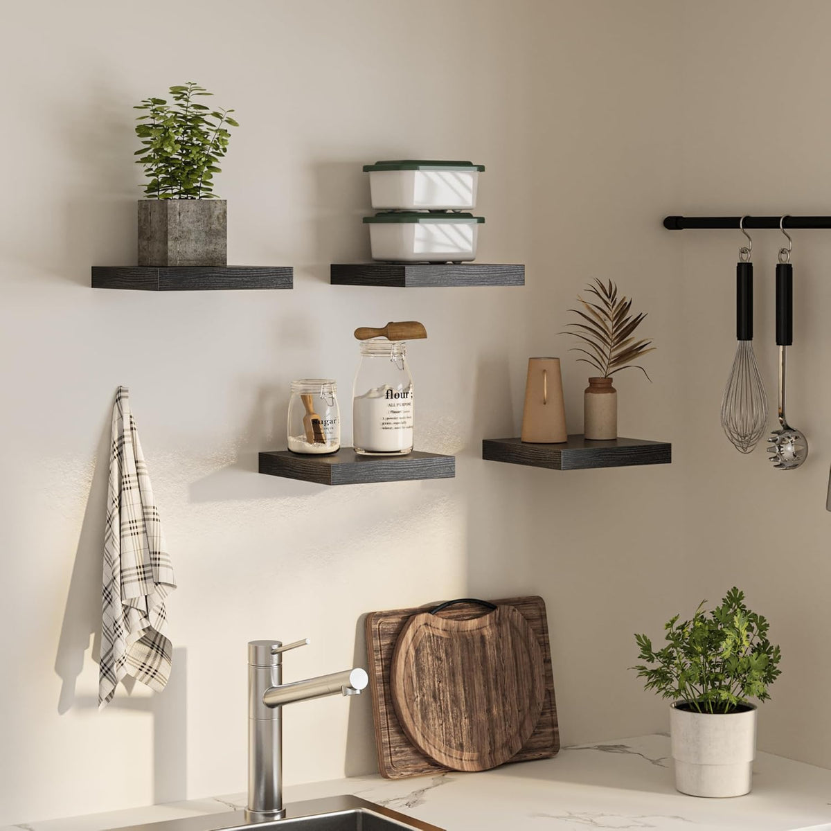 Square Floating Shelves for Wall, 10" W x 10" D x 1.2" H, Small Wooden Wall Mounted Display Shelves