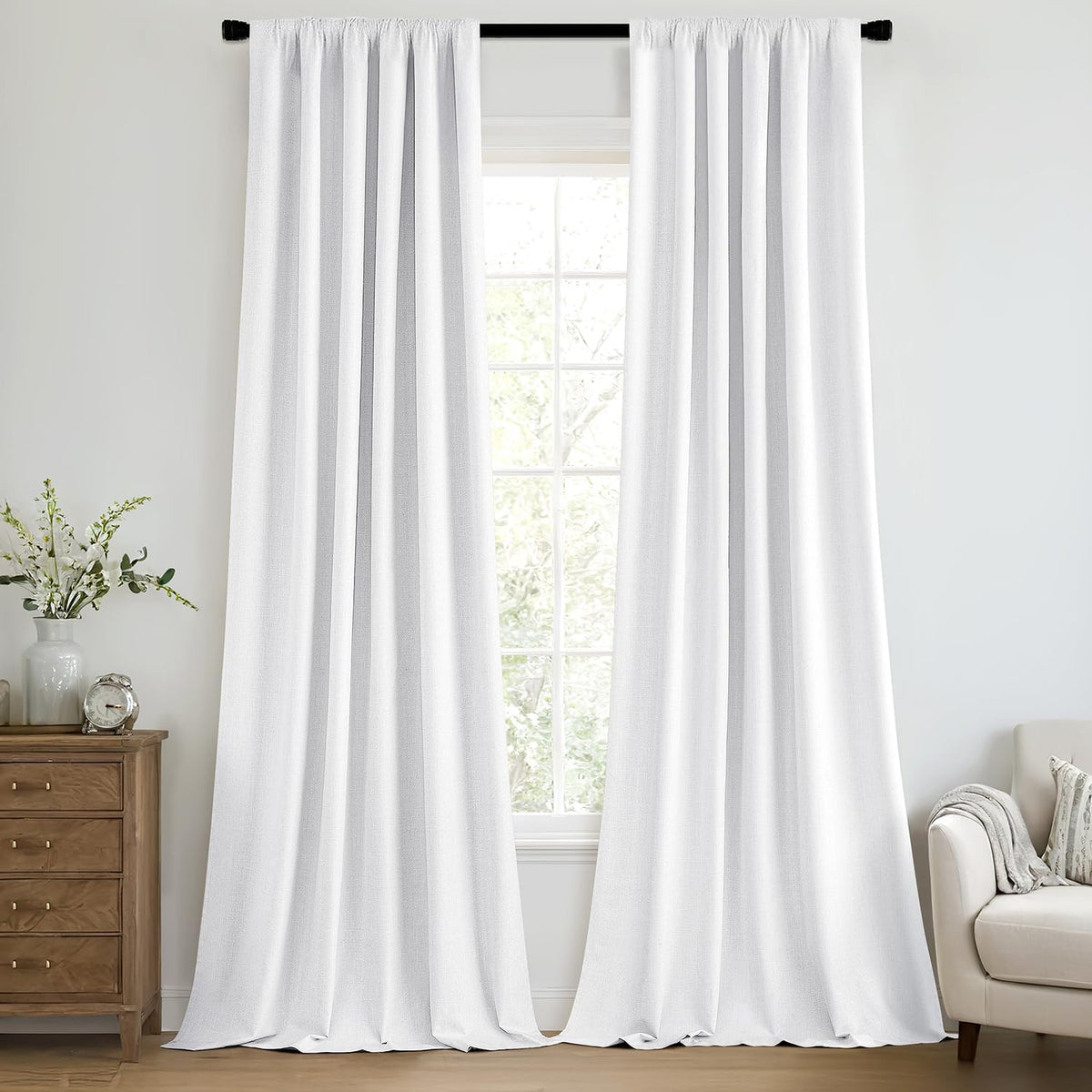 MIULEE 100% Blackout Curtains 96 Inch Long 2 Panels Set for Bedroom, Thick Faux Linen Black Out