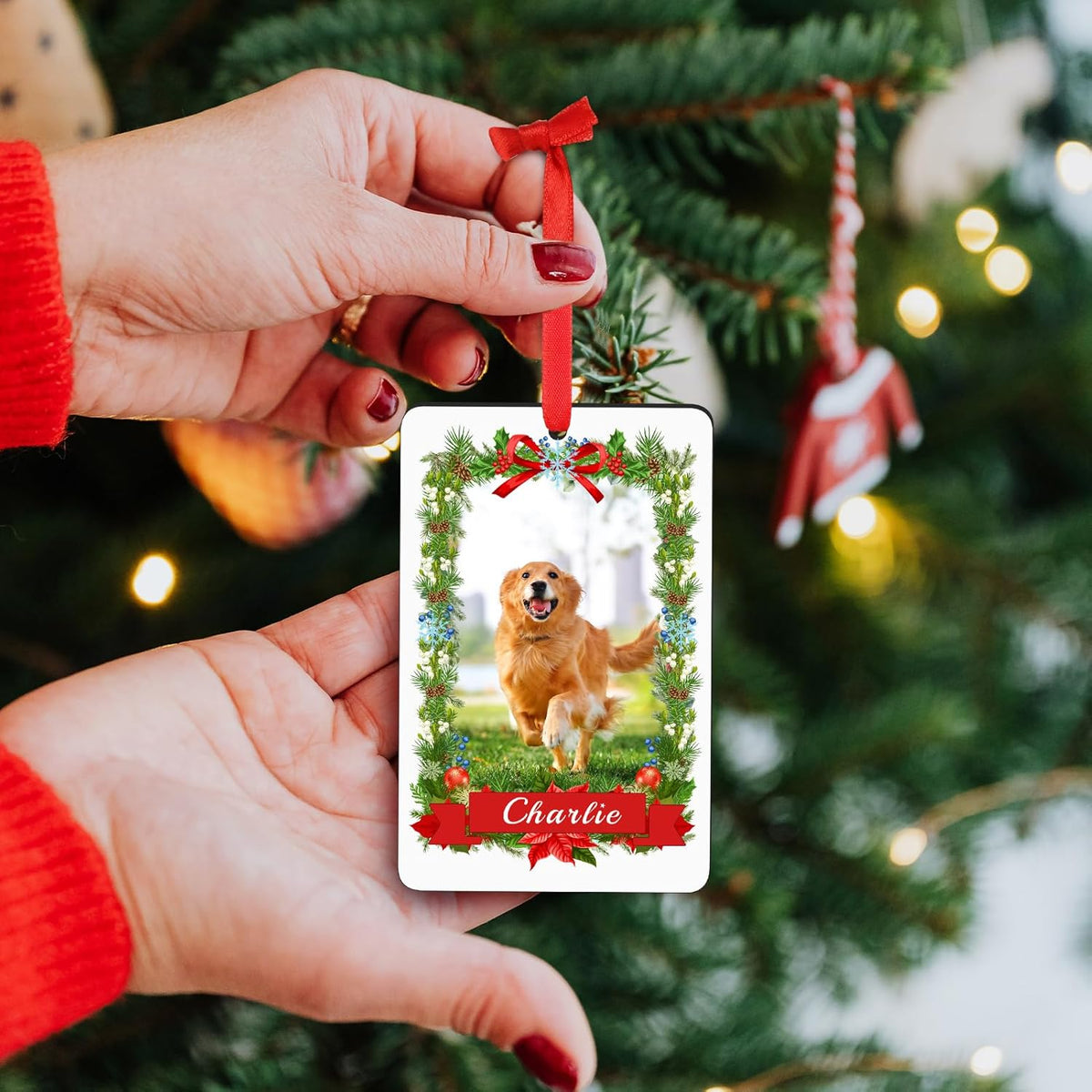 Personalized Christmas Ornament 2025 - Custom Dog Photo & Name, 1st Xmas Gift for Pet Lovers
