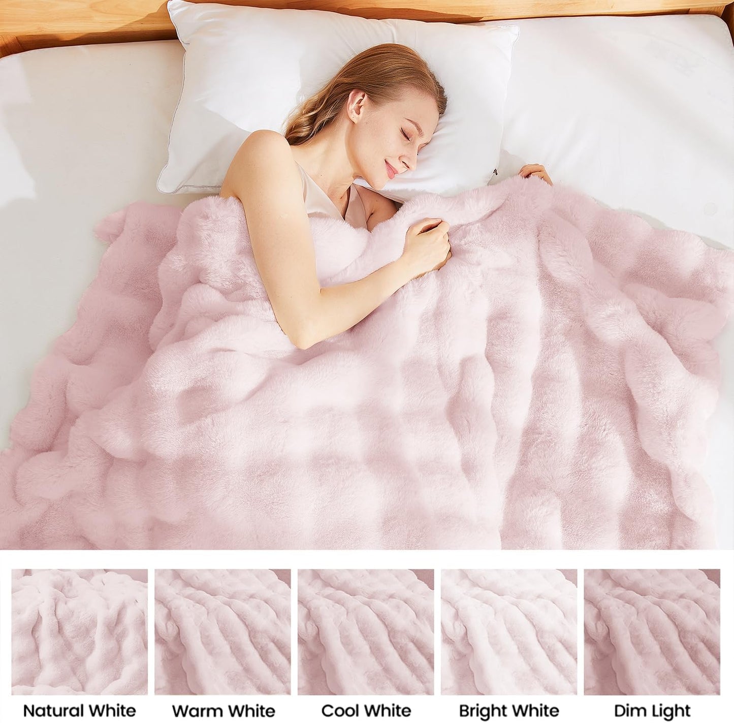 Latepis Pink Faux Fur King Blanket for Bed Bubble Cute Soft Warm Comforter Thick Furry Blanket for