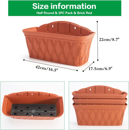 Sungmor 3 Pack Wall Hanging Planters, 16.5 Inch Railing Fence Hanging Flower Pots, Thickened