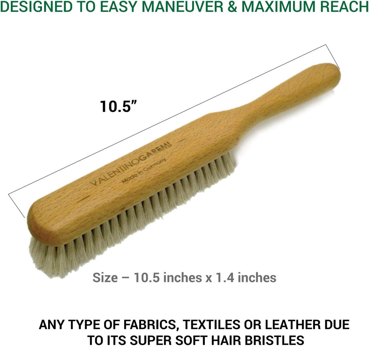 Valentino Garemi Ultra-Soft Goat Hair Cleaning Brush | for Elegant Delicate Flat Fabrics Suits
