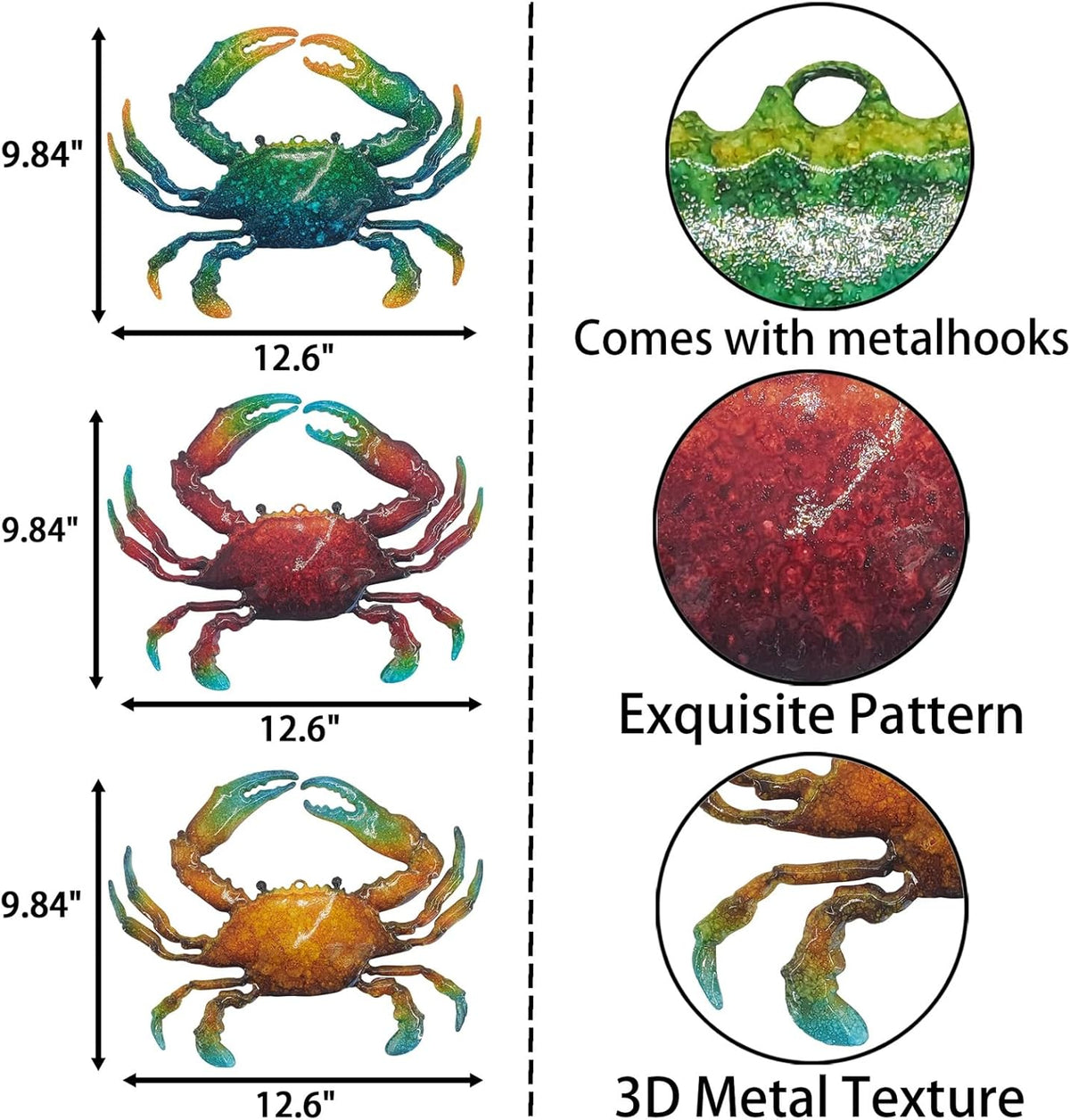 John's Studio Metal Crab Sea Wall Decor Outdoor Garden Hanging Art Sculptures Home Ocean Theme