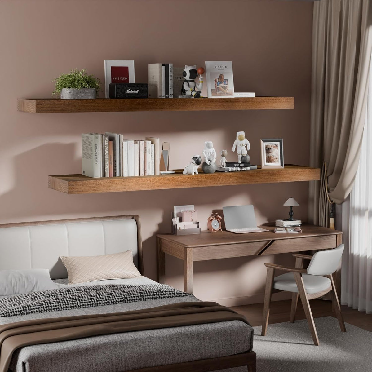 IAE Walnut Floating Wall Shelves 55 inch, Bathroom Shelves Wall Mounted,Invisible Shelves Floating