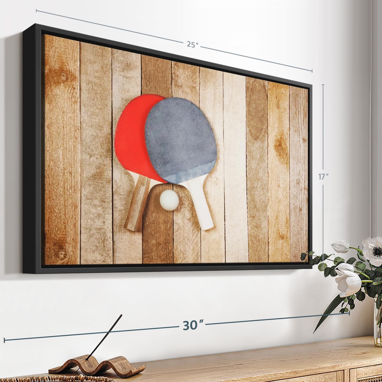 ElephantStock Ping Pong Wall Art - Horizontal Framed Canvas - 1-Piece Living Room Wall Decor