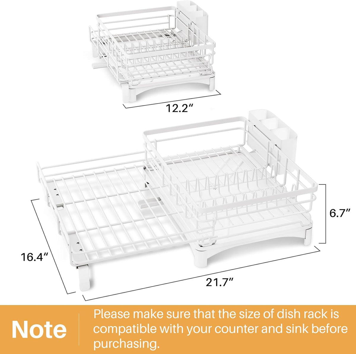 Dish Drying Rack - Extendable Dish Rack, Large Sink Drying Dish Drainer for Kitchen Counter