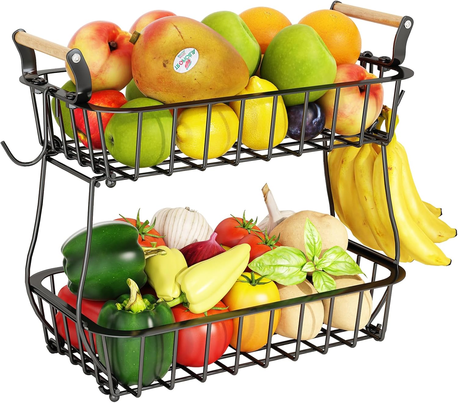 ANTOPY 2 Tier Fruit Basket with 2 Banana Hangers, Countertop Fruit Vegetable Basket Bowl for