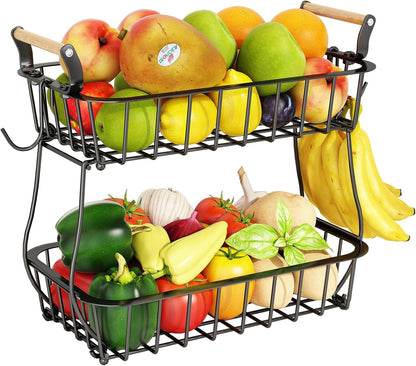 ANTOPY 2 Tier Fruit Basket with 2 Banana Hangers, Countertop Fruit Vegetable Basket Bowl for
