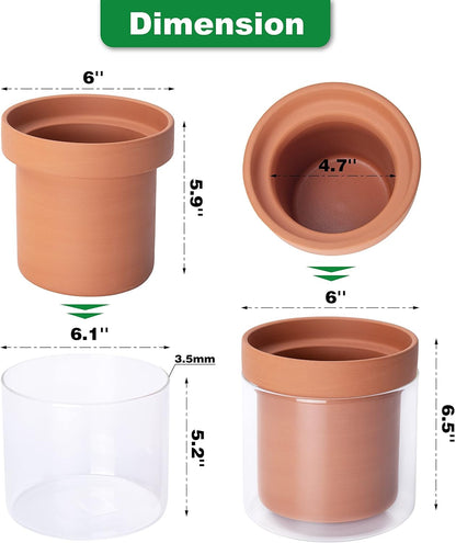 Phoenix Vine 6 Inch Self Watering Planter Pot, Terracotta Clay Pot with Glass Reservoir for Indoor