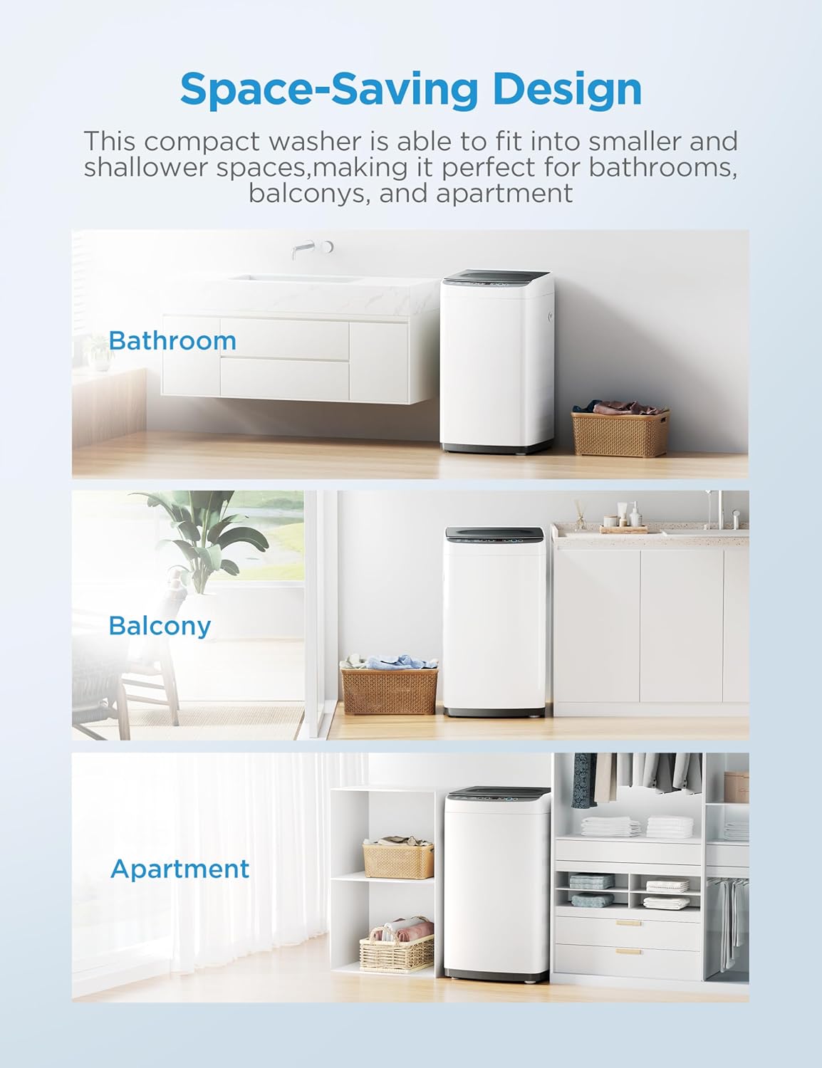 Midea MLTW09M1BWW Portable Washer with 6 Cycles, Drum Clean, Quick, Stainless Steel Tub