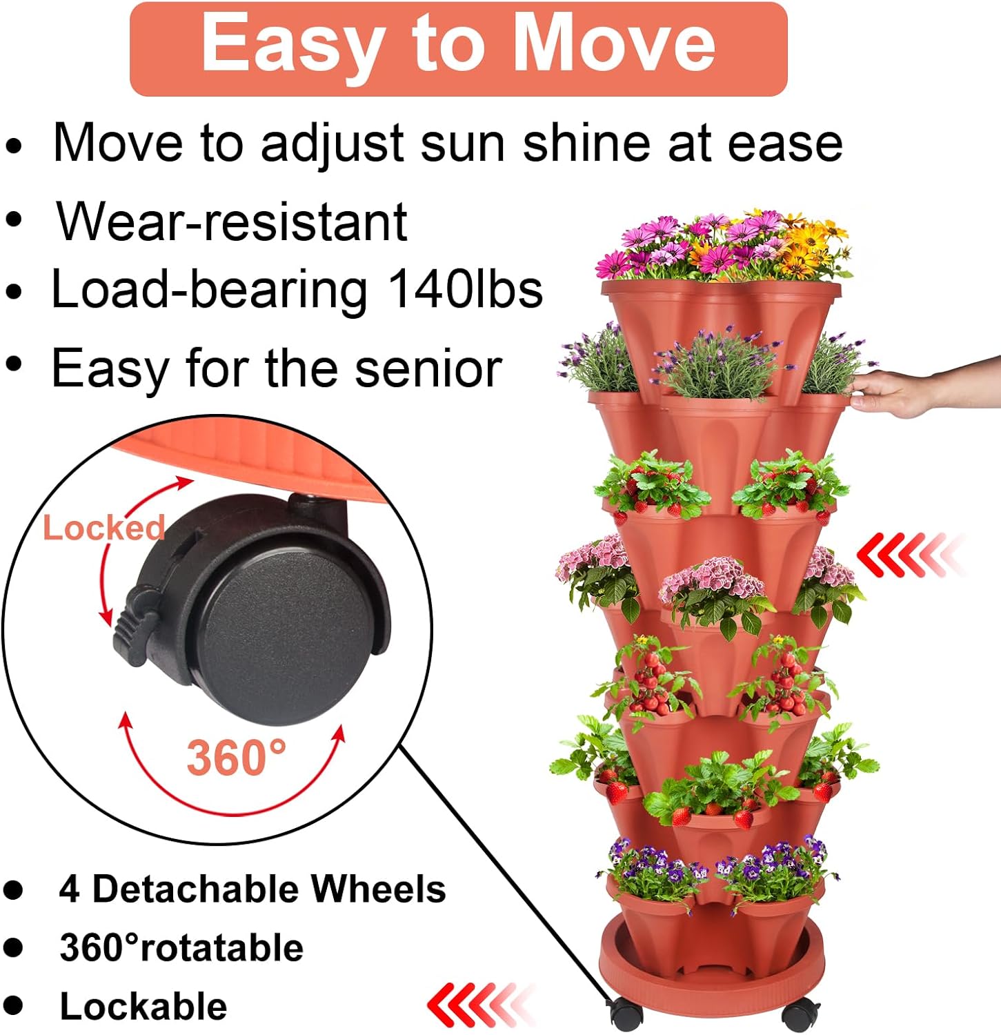 DUNCHATY Stackable Planters 7 Tier Vertical Garden Planting Tower Planters Strawberry, Herb