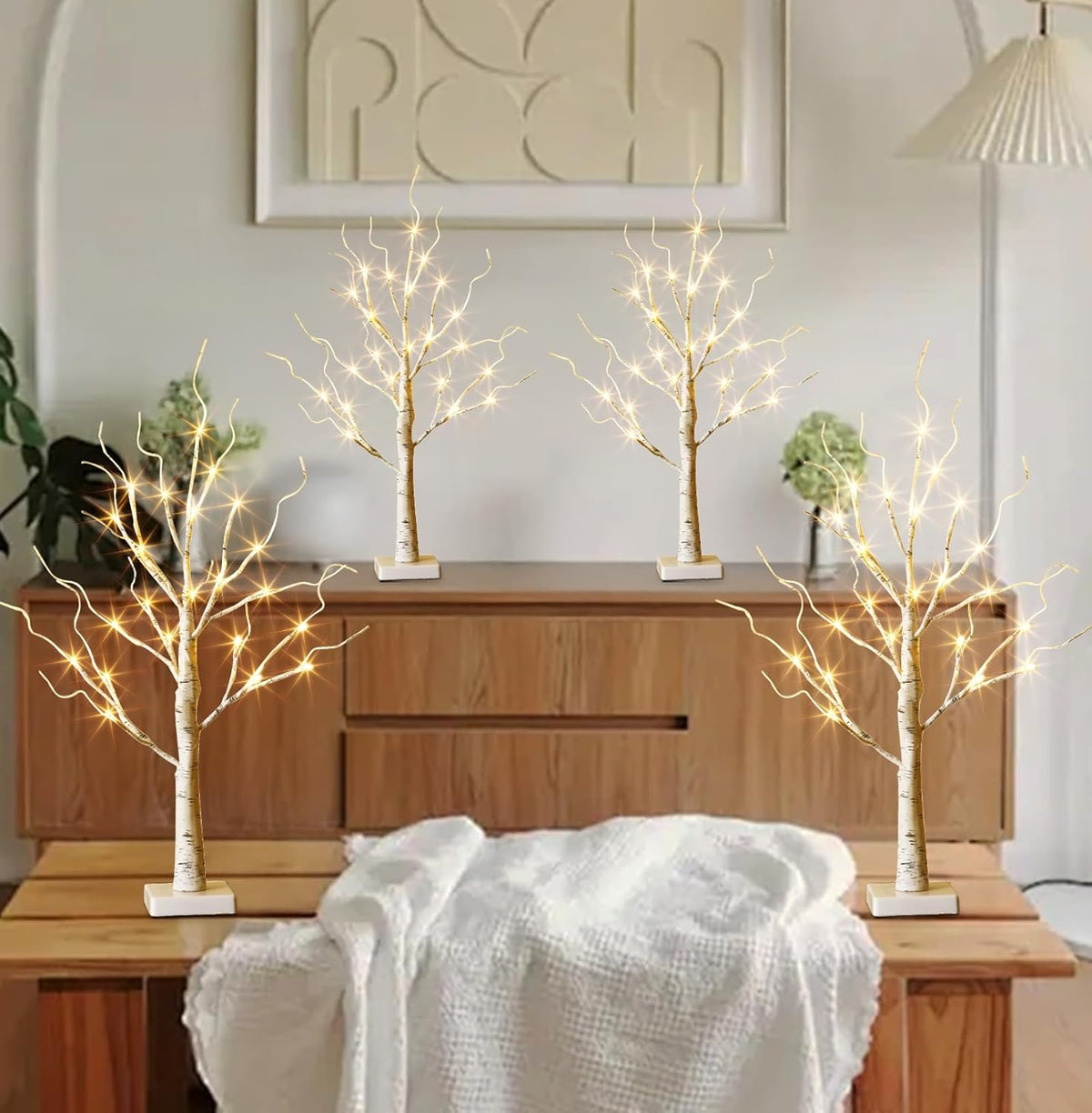 EAMBRITE Home Decorations Light Up White Birch Tree Indoor Christmas Decor, 4 Pack Battery