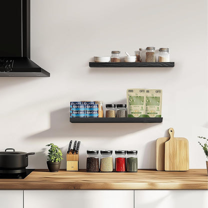 Floating Wall Shelves 2-Pack - Rustic Black 16-inch Wooden Wall Shelves for Storage and Décor