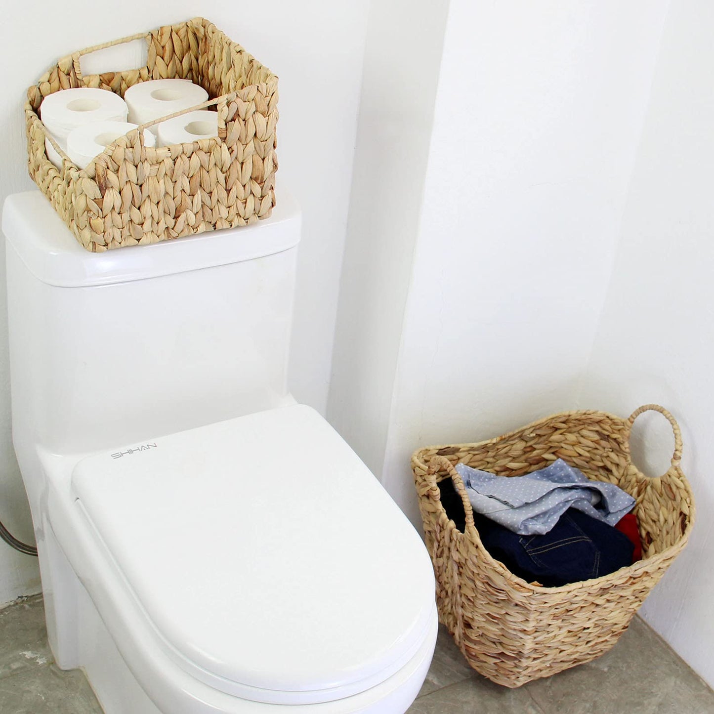 Casaphoria Square Irregular Hyacinth Storage Baskets Natural Hand Woven Water Hyacinth Basket