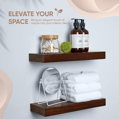 Homeforia Walnut Floating Bathroom Shelves, High End Solid Real Wood 16 inch Small Floating Shelf