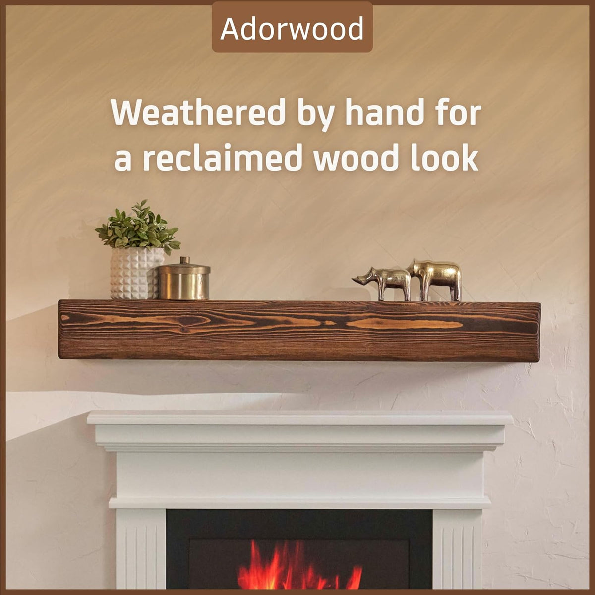 Handmade Fireplace Mantel Shelf, Extra Wide Rustic Wood Mantles for Over Fireplace, Wall Mounted
