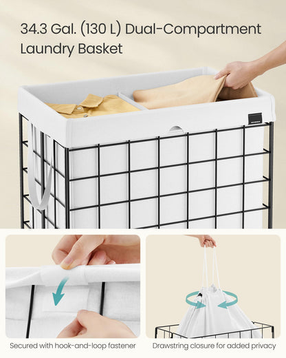 SONGMICS Laundry Hamper, 34.3 Gal. (130L) Laundry Basket, Collapsible Clothes Hamper, Removable and