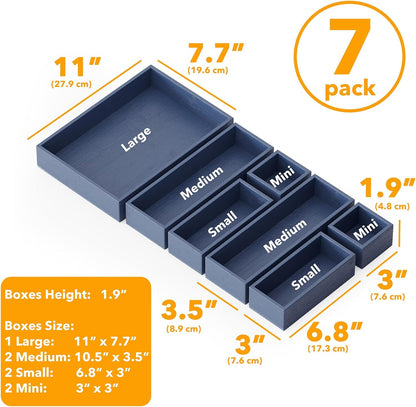 SpaceAid 7-Piece Bamboo Drawer Organizer Storage Boxes Set, Wood Tray Junk Drawer Organizers