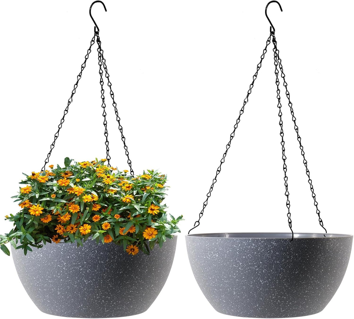 10 inch Hanging Planters for Outdoor Indoor Plants with Drainage Holes and Chain, 2 Pack Round