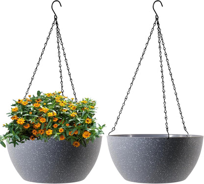 10 inch Hanging Planters for Outdoor Indoor Plants with Drainage Holes and Chain, 2 Pack Round