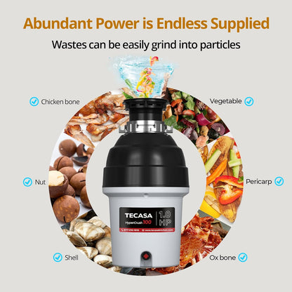 1 HP Garbage Disposal with Sound Reduction, TECASA Food Waste Disposer for Kitchen Sink, Septic
