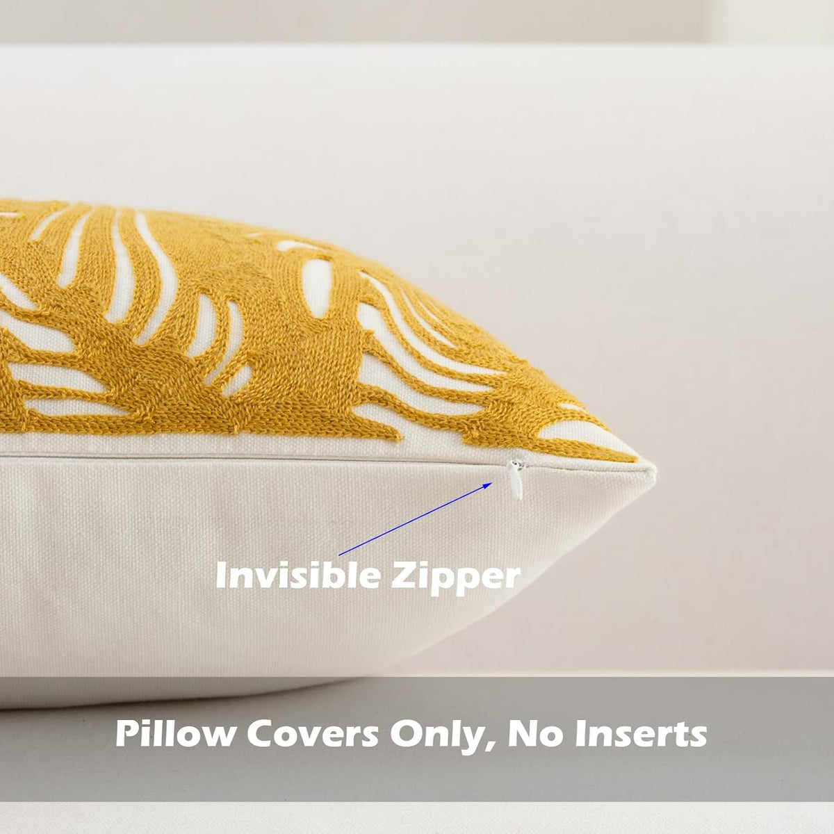 HWY 50 Yellow Decorative Throw Pillow Covers 18x18 Inch (1 Piece), Embroidered Cotton Farmhouse