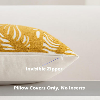 HWY 50 Yellow Decorative Throw Pillow Covers 18x18 Inch (1 Piece), Embroidered Cotton Farmhouse