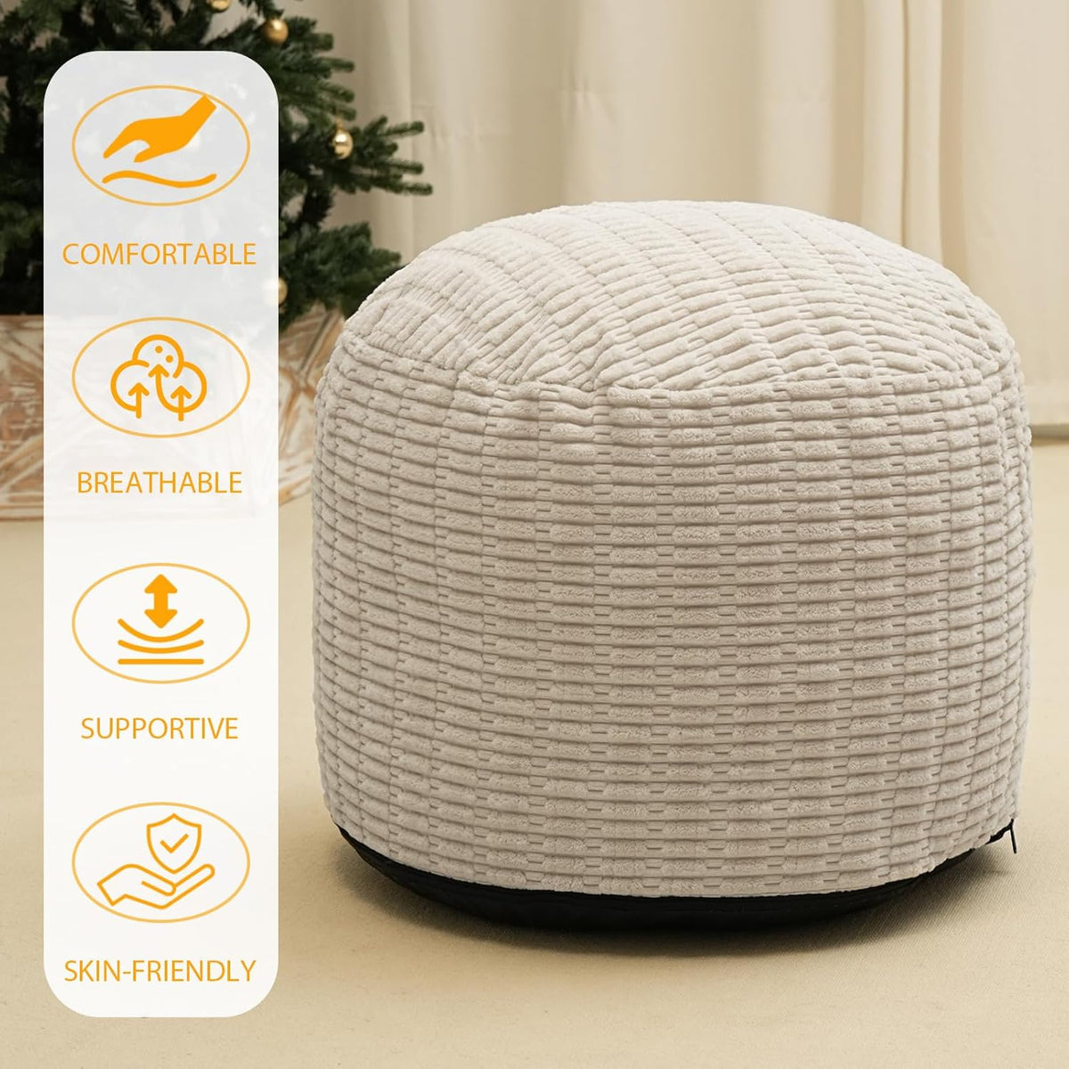 Round Stuffed Pouf Ottoman for Foot Rest, Storage Ottoman Pouf Foot Stool Cushion, Faux Fur Poufs
