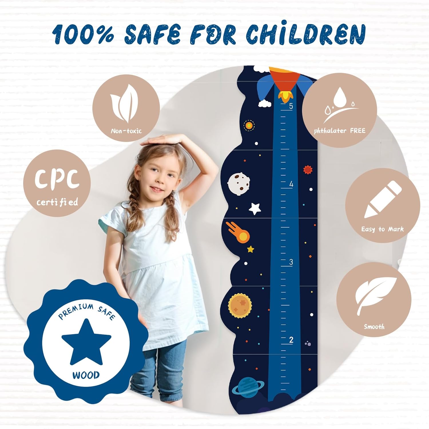 Personalized Name Growth Chart for Wall, Rocket Wood Height Chart for Kids, Height Measurement for