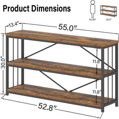 LVB Industrial Console Entryway Table, Metal Wood Rustic Sofa Table with Storage, Farmhouse 3 Tier