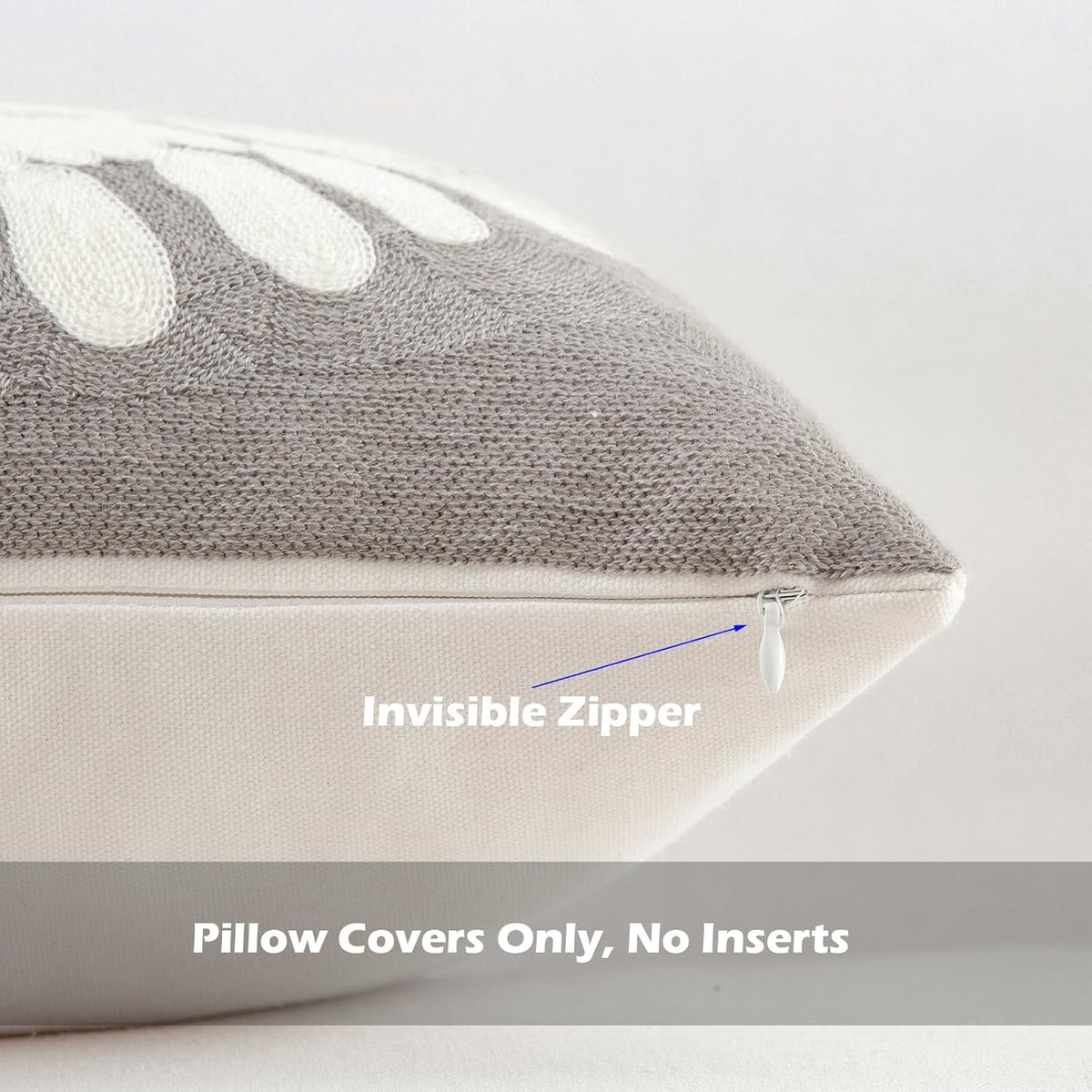 HWY 50 Grey Gray Decorative Throw Pillow Covers 18x18 Inch (1 Piece), Modern Embroidered Cotton