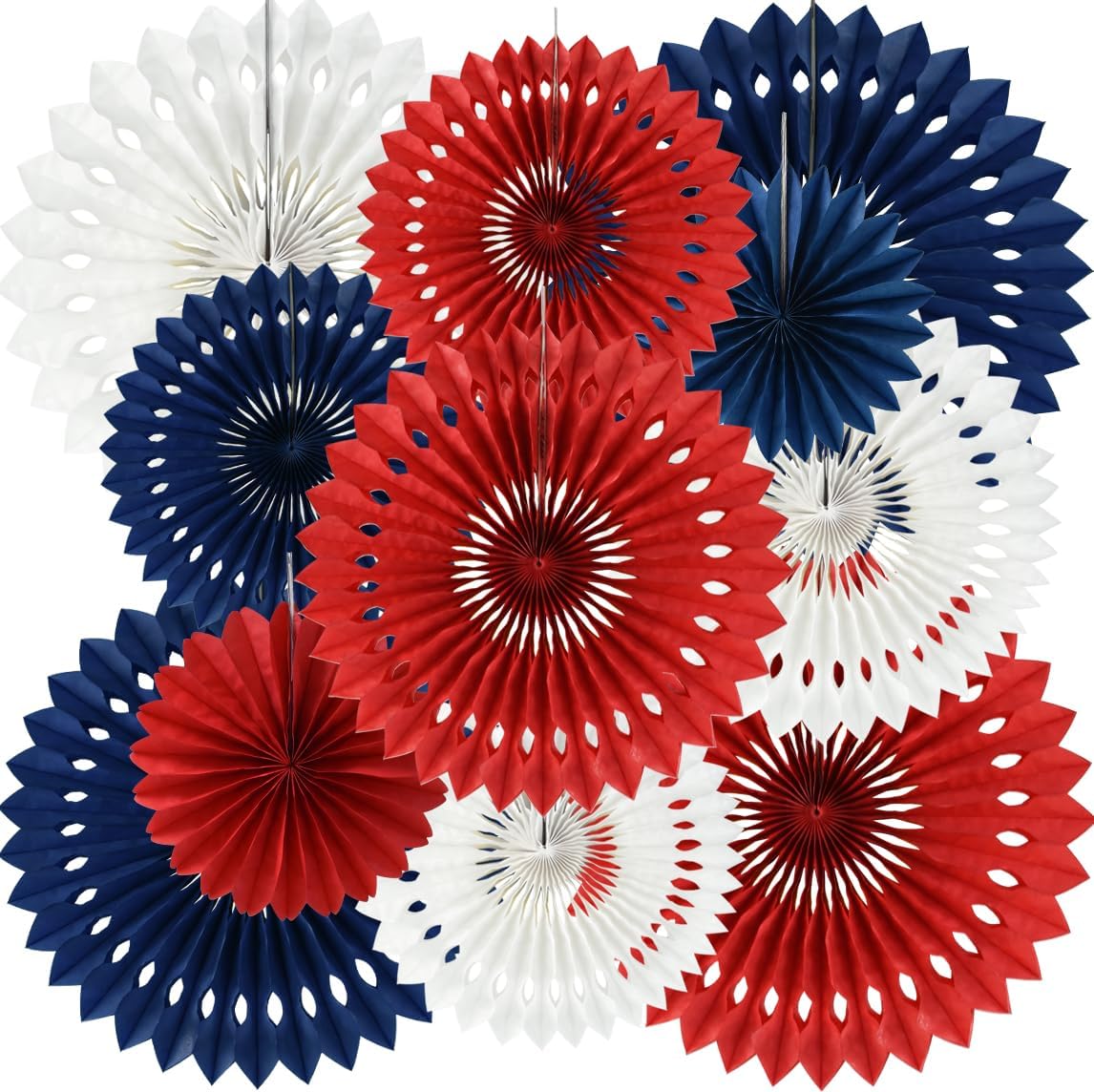 BEISHIDA Red White Blue Hanging Honeycomb Round Paper Fans Decoration Patriotic Theme Tissue Paper