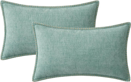 MIULEE Pack of 2 Couch Throw Pillow Covers 12x20 Inch Aqua Green Farmhouse Decorative Pillow Covers