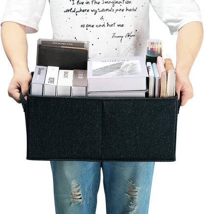 HOONEX Linen Foldable Storage Bins with Lids, 2 Pack, Storage Boxes with Carrying Handles and