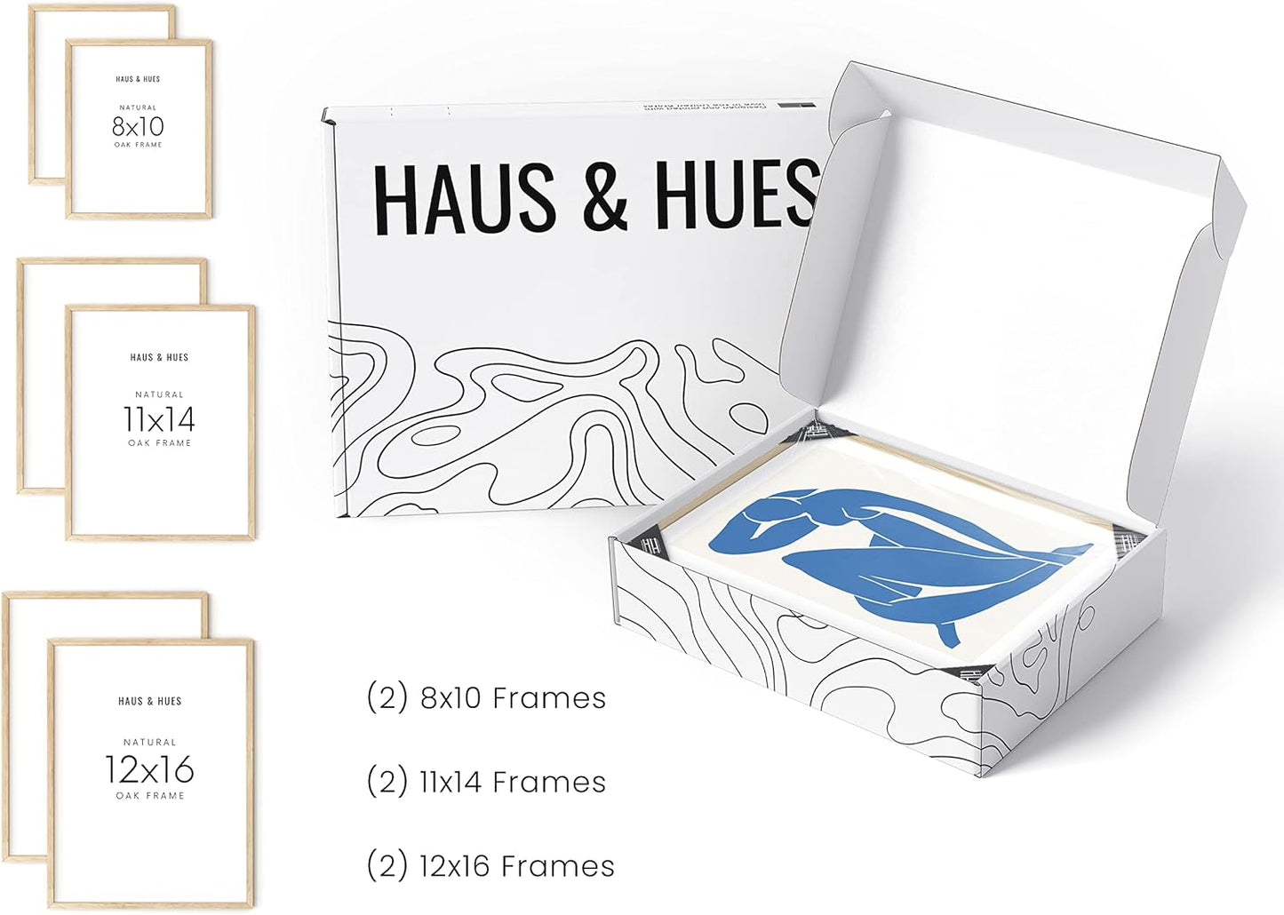 HAUS AND HUES Natural Wood Picture Frames - Set of 6 Frame Sets for Wall Collage, Gallery Wall