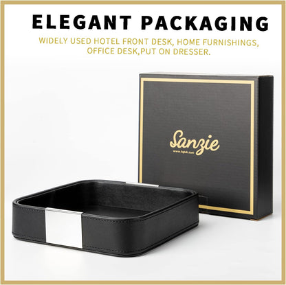 SANZIE Luxury Leather Desktop Storage Small Catchall Organizer Decorative Tray for Entryway Table