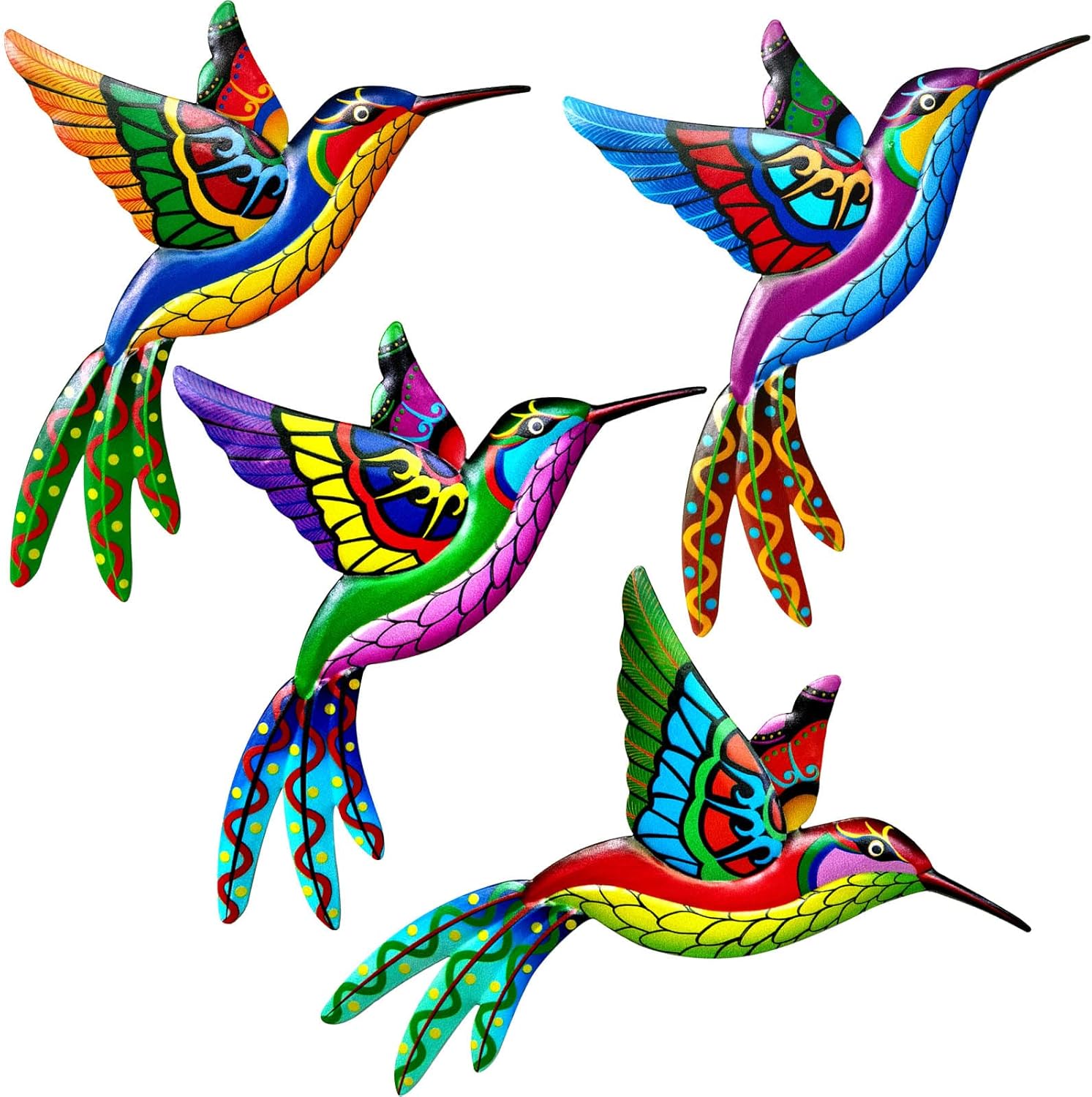 ZYP Metal Outdoor Wall Art Decor,3D Colorful Garden Birds Sculpture Outdoor Iron Hanging Decor