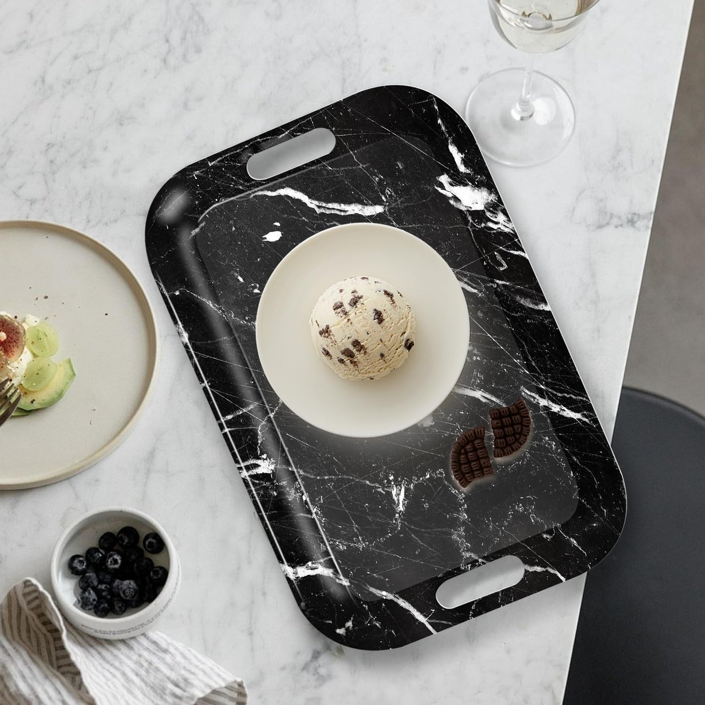 Serving Trays with Handles, 14.5 x 9.8 inch Rectangular Plastic Tray for Restaurant, Kitchen, Black