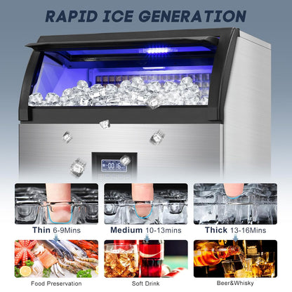Commercial Ice Maker Machine 360LBS/24H with 80LBS Storage Bin, 126PCS Ice Cubes Ice Machine