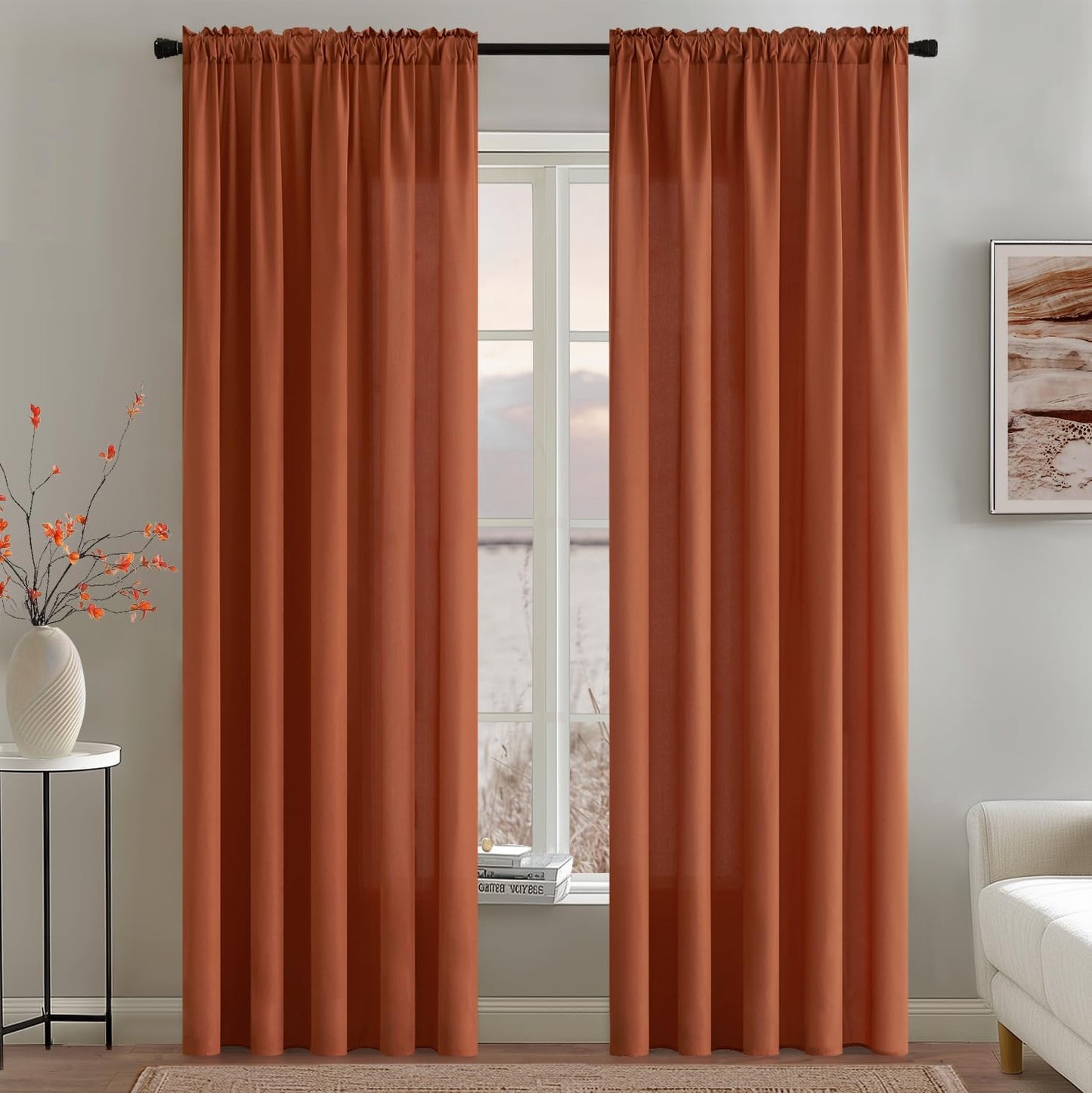 MIULEE Terracotta Privacy Sheer Curtains That Let Light in 72 Inches Long Non-See-Through Semi