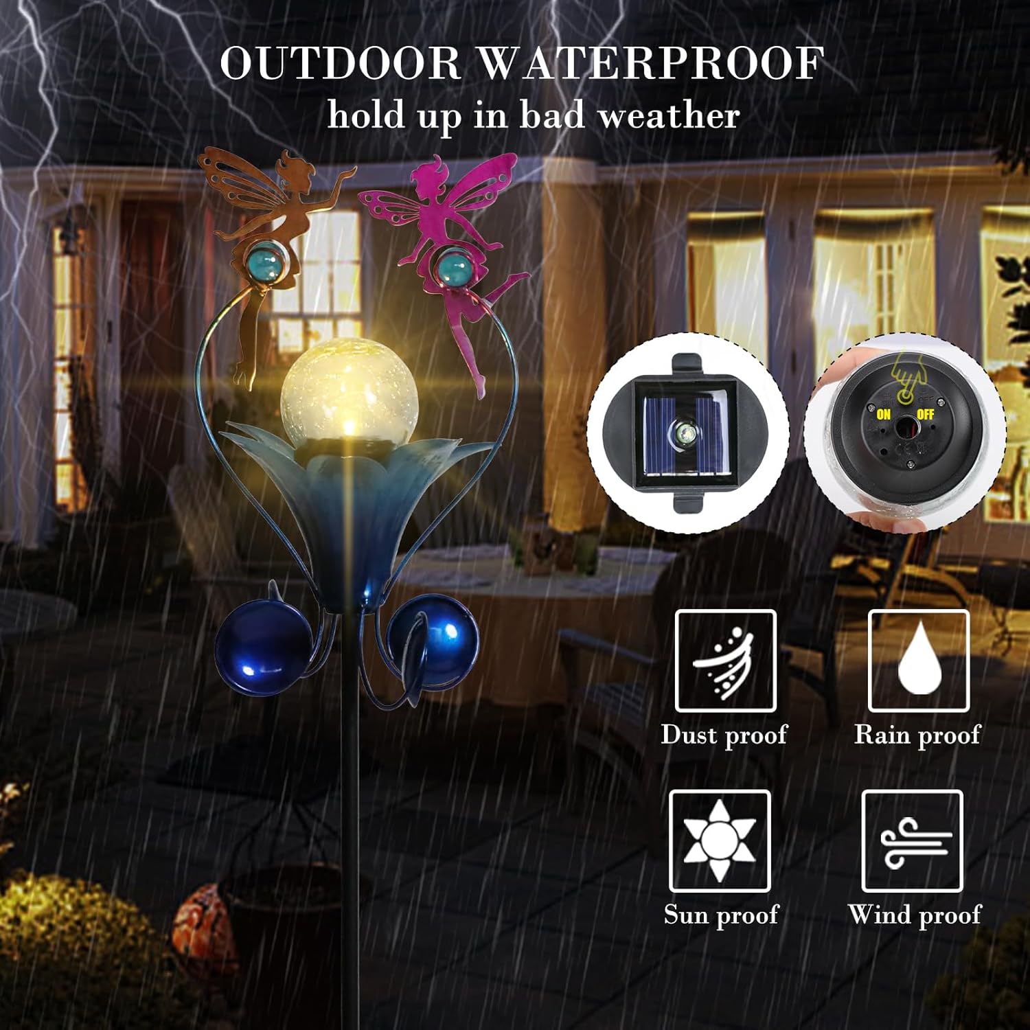 VCUTEKA Solar Lights Outdoor Metal Garden Stake Waterproof Crackle Glass Globe Garden Decor Fairy