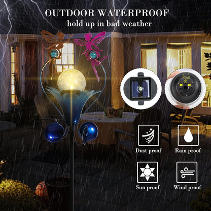 VCUTEKA Solar Lights Outdoor Metal Garden Stake Waterproof Crackle Glass Globe Garden Decor Fairy